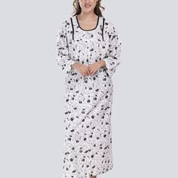 CIERGE Women Black Printed Pure Cotton Maxi Nightdress-image-101