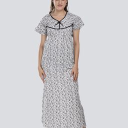 CIERGE Women Black Printed Pure Cotton Maxi Nightdress-image-100