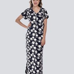 CIERGE Women Black Printed Pure Cotton Maxi Nightdress-image-28