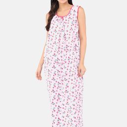 Shararat Women Red Printed Pure Cotton Maxi Nightdress-image-83