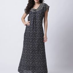 Secret Wish Navy Blue Printed Maxi Nightdress-picture-29