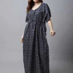 Secret Wish Navy Blue Printed Kaftan Nightdress-image-58