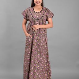 Apratim Brown Printed Maxi Pure Cotton Nightdress-image-78
