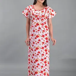 Apratim White Printed Maxi Pure Cotton Nightdress-image-67
