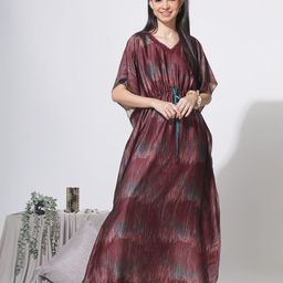 9shines Label Abstract  Printed Satin Maxi Kaftan Nightdress-picture-23
