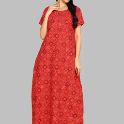 Pranjul Geometric Printed Pure Cotton Maxi Nightdress-picture-16