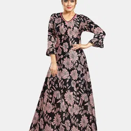 Be You Floral Printed V-Neck Satin Maxi Nightdress-image-12