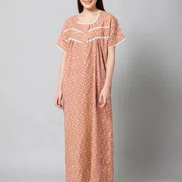 Winza Designer Floral Printed Pure Cotton Maxi Nightdress-image-76