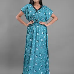 Apratim Blue Printed Maxi  kaftan Nightdress-image-66