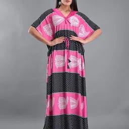 Apratim Women Pink Printed Maxi Nightdress-image-10