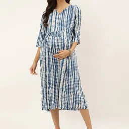 Negen Abstract Printed Maternity Cotton A-Line Midi Dress-image-83
