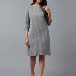 W Grey Striped Pure Cotton Sheath Dress-10
