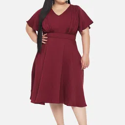 wild U Plus Size Maroon Satin Midi Dress-picture-44