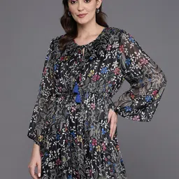 Anouk Floral Printed Flared Sleeve Georgette A-Line Dress-image-90