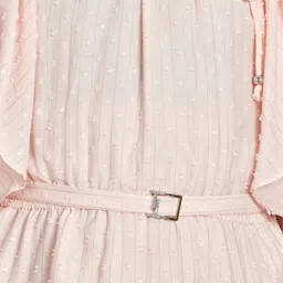 Peppermint Self Design Square Neck Flutter Sleeves Gathered A-Line Dress image 4