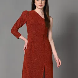 Justin Whyte Dericia Puff Sleeve One Shoulder Sheath Dress-image-14