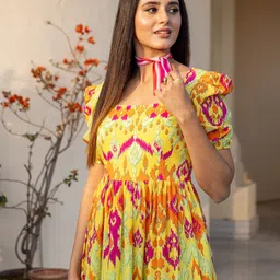 Ambraee Abstract Printed Flared Flutter Sleeve A-Line Midi Dress image 2