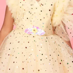 BAESD Printed Flutter Sleeve Sequin Net Fit & Flare Dress image 5