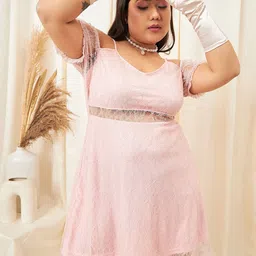 Berrylush Curve Plus Size Self Design Cold-Shoulder Fit & Flare Mini Dress image 4