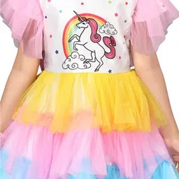 BAESD Multicoloured Unicorn Printed Layered Flutted Sleeves Net Fit & Flare Dress image 3