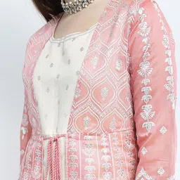 Vishudh Peach-Coloured Ethnic Motifs Layered Ethnic Maxi Dress With Jacket image 3