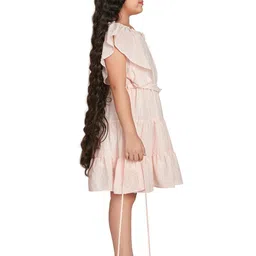 Peppermint Self Design Square Neck Flutter Sleeves Gathered A-Line Dress image 2