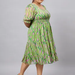Antheaa Curve Plus Size Geometric Printed Puff Sleeves Midi Dress image 3