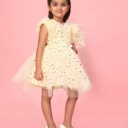 BAESD Printed Flutter Sleeve Sequin Net Fit & Flare Dress image 3