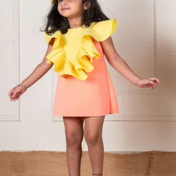 Li'l Angels Flutter Sleeve Scuba Ruffle A-Line Dress image 4