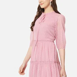 BAESD Self Design Tie-Up Neck Puff Sleeves Pleated Fit & Flare Dress image 5