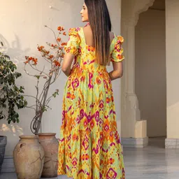 Ambraee Abstract Printed Flared Flutter Sleeve A-Line Midi Dress image 4
