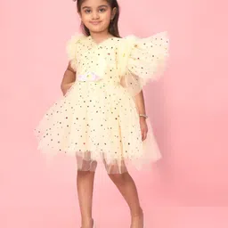 BAESD Printed Flutter Sleeve Sequin Net Fit & Flare Dress image 2