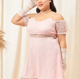Berrylush Curve Plus Size Self Design Cold-Shoulder Fit & Flare Mini Dress image 3