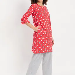 Clovia Red Conversational Printed Pure Cotton Top With Pyjamas image 2