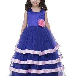 Samsara Couture Girls Blue & Pink Solid Tiered Net Fit and Flare Dress-12
