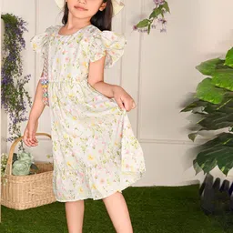 LilPicks Girls Floral Printed Flutter Sleeve Fit & Flare Dress-image-55