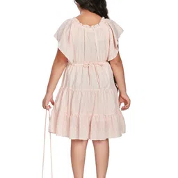 Peppermint Self Design Square Neck Flutter Sleeves Gathered A-Line Dress image 3