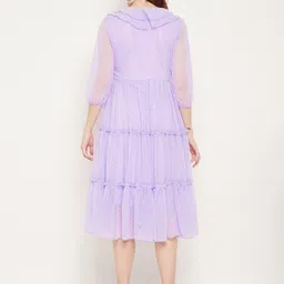 Bitterlime Polka Dots Printed Georgette Flared A-Line Midi Dress image 3