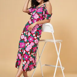 YU by Pantaloons Floral Printed Cold-Shoulder A-Line Midi Dress-image-44