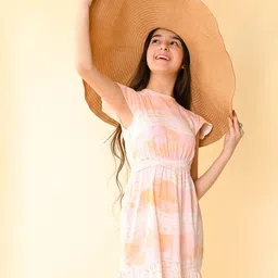 LilPicks Tie-Dyed Flutter Sleeves Fit & Flare Dress-image-44