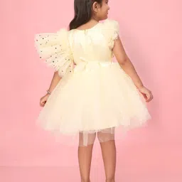 BAESD Printed Flutter Sleeve Sequin Net Fit & Flare Dress image 4