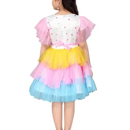 BAESD Multicoloured Unicorn Printed Layered Flutted Sleeves Net Fit & Flare Dress image 2