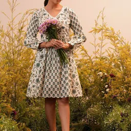 Libas Ethnic Motifs Print Cotton A-Line Dress-image-97