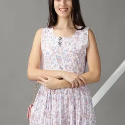 SHOWOFF Floral Printed Accordion Pleated A-Line Midi Dress-27