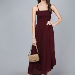 Vastralay Women Burgundy Solid Fit and Flare Midi Dress-image-89