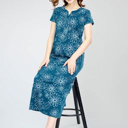 Zeyo Floral Printed Pure Cotton Maxi Nightdress-image-100