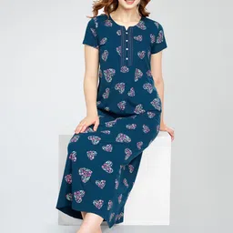 Zeyo Graphic Printed Pure Cotton Maxi Nightdress-image-72