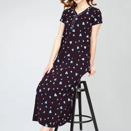 Zeyo Coversational Printed Pure Cotton Maxi Nightdress-image-90