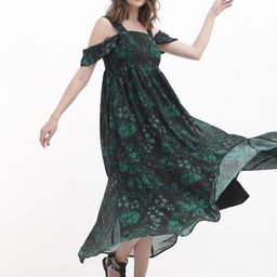 RAREISM Floral Print Cold-Shoulder Maxi Dress-image-73