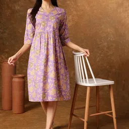 Anouk Floral Print Cotton Fit and Flare Midi Dress-image-2